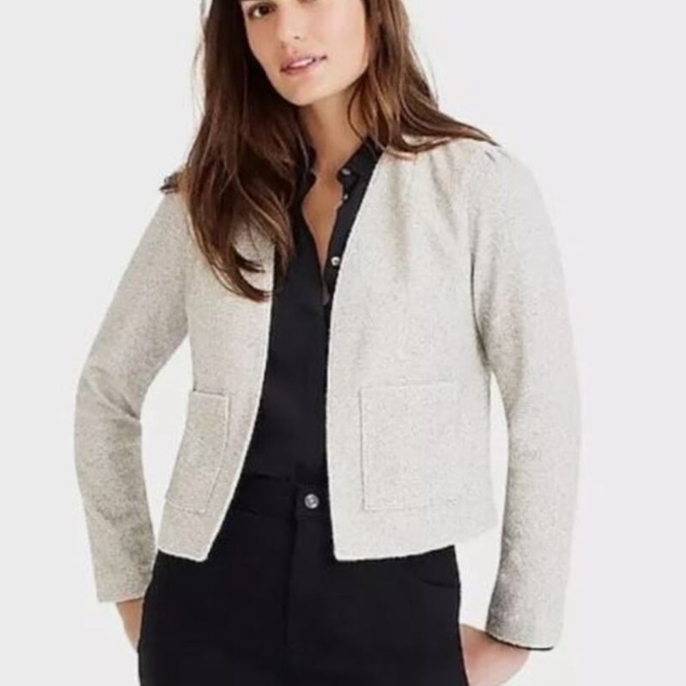 J. Crew 365 Grey & White Cropped Patch Pocket Cardigan Blazer (Size Small)
